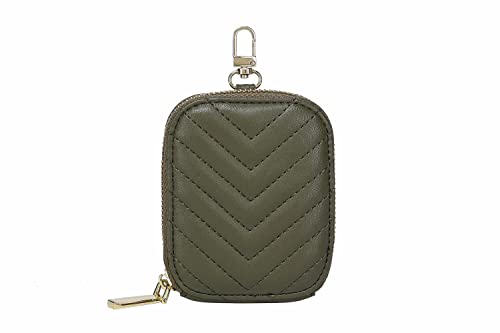 Daisy Rose Rectangle Quilted Chevron Coin Purse Pouch Change Wallet Holder with clasp - PU Vegan Leather - Olive