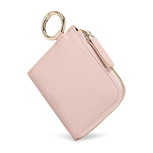 AOLUC Coin Purse Small Wallets for Women,RFID Blocking Leather Change Purse Mini Zipper Pocket Wallet Slim Pouches for Purse Travel Ladies Card Case with Keychain