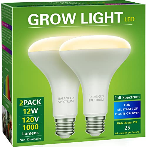 Briignite 2 Pack LED Grow Light Bulb, BR30 Grow Light Bulbs, Full Spectrum Grow Light Bulb 12W, Plant Light Bulbs, Grow Light for Indoor Plants, Seedlings, Greenhouse, Hydroponic