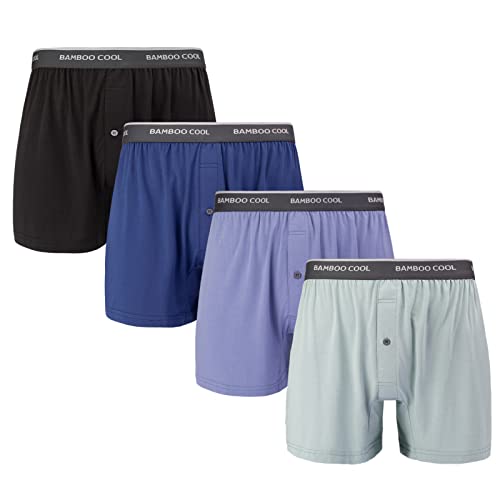BAMBOO COOL Men's Boxer Shorts 4 Pack Bamboo Boxers Underwear for Men Relaxed Fit Stretch Short