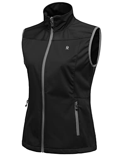 Little Donkey Andy Women's Lightweight Softshell Vest, Windproof Sleeveless Jacket for Running Hiking Travel, Black XL