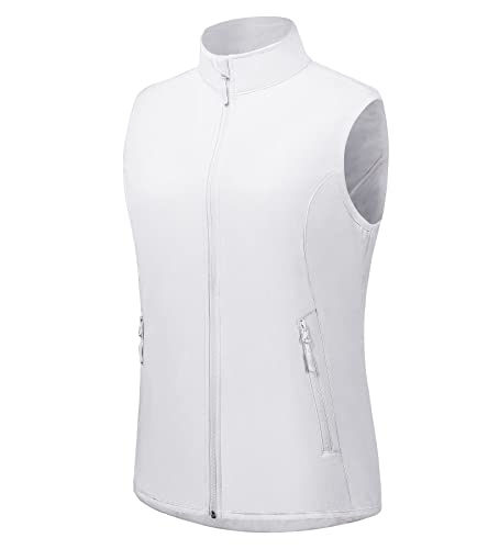 TOWN&FIELD Women's Lightweight Vest Softshell Sleeveless Jacket Outerwear Stand Collar Zipper Pockets Running Hiking Golf Travel(White,M)