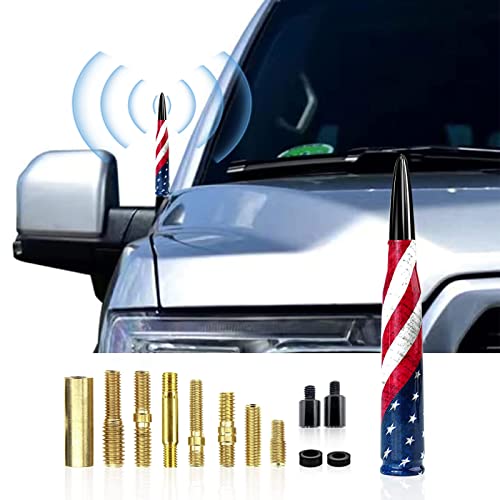 Ajxn 1 PC Car Truck Bullet Antenna American Flag Design Compatible with F150 F250 F350 Super Chevrolet Duty Raptor Dodge Ram 1500 2500 3500, Anti Theft Design (American Flag Black)