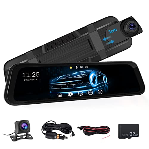 Mirror Dash Cam 9.66" Rear View Mirror 1080P Front and Rear View Dual Cameras,Night Vision,G-Sensor,Parking Assistance,24H Parking Monitor,HD Waterproof Backup Camera Free 32GB Card for Cars/Trucks