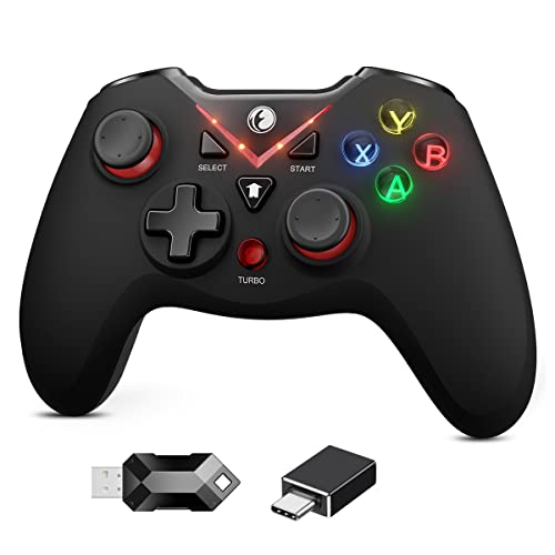 IFYOO VONE 2.4G Wireless Game Controller, Dual-Vibration Gaming Gamepad Joystick for PC Windows 11 10 8 7 Steam, PS3, Android Phone Tablet TV, Laptop Notebook Computer - Red, 1x Type-C OTG (Random Color)