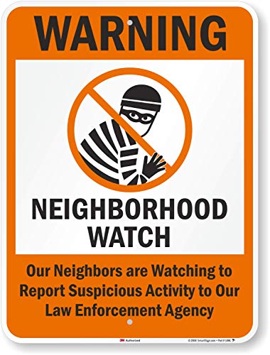 SmartSign 3M Diamond Grade Reflective Aluminum Sign, Legend "Warning: Neighborhood Watch" with Graphic, 24" high x 18" wide, Black/Orange on White
