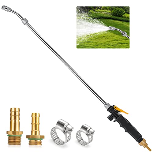 29 Inches Sprayer Wand, 3/8" & 1/4" Brass Barb Universal Sprayer Wand Replacement, Stainless Steel Sprayer Parts with Shut off Valve & 2 Hose Clamps, Spray Wands for Garden Hose