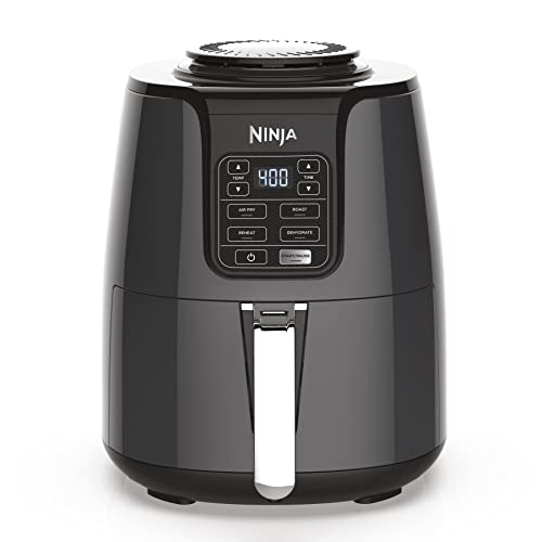 Ninja AF101 Air Fryer that Crisps, Roasts, Reheats, & Dehydrates, for Quick, Easy Meals, 4 Quart Capacity, & High Gloss Finish, Black/Grey