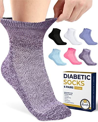 Pembrook Diabetic Ankle Socks for Men & Women | 6 Pairs Wide Non Binding Socks Quarter Length | Edema Neuropathy Socks