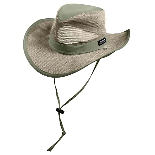 Panama Jack Mesh Crown Safari Sun Hat, 3" Brim, Adjustable Chin Cord, UPF (SPF) 50+ Sun Protection (Fossil, Large)
