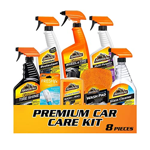 Premier Car Care Kit by Armor All, Includes Car Wax & Wash Kit, Glass Cleaner, Car Air Freshener, Tire & Wheel Cleaner, 8 Pieces