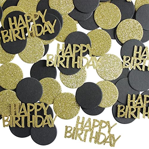 Glitter Gold Happy Birthday Party Confetti for Table Black and Gold Round Paper Confetti Circle Dots Confetti for Birthday Wedding Anniversary Party Decorations,220CT