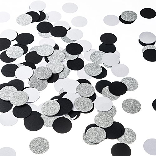 MOWO Glitter Paper Circle Dots Confetti Wedding Birthday Theme Party Table Decoration Glitter Silver, Black and White, 1.2 inch, 200pc