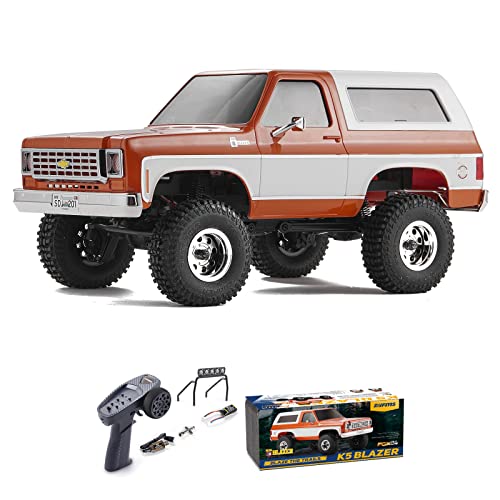 WOWRC FMS 1/24 RC Crawler FCX24 Chevy K5 Blazer Officially Licensed, Mini RC Car Pick Up Truck & SUV 2 in 1, 4WD 8km/h 2 Speeds Switch, 2.4GHz 3CH Off-Road RC Model with LED Lights for Adults, Orange