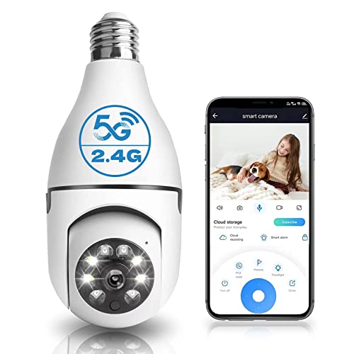 DUDUBOBBY Light Bulb Camera, 1080P Security Camera Home Wireless 5GHz2.4GHz WiFi Motion Auto Tracking 360 Degree Smart Surveillance Camera with Motion Detection Alarm Night Vision (64G SD Card)