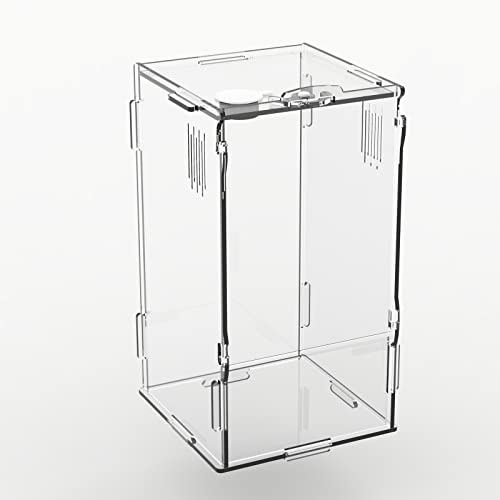 BETAZOOER Acrylic Mini Reptile Tank Habitat Transparent Terrariums with Locking Latch Suitable for Tarantula Isopod Roach Invertebrates (4''x4''x8'')