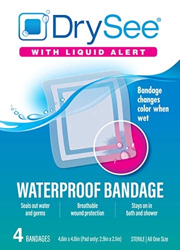 DrySee Waterproof Bandaid Adhesive Bandages - Tattoo Aftercare Bandage, Wound Care Supplies, Waterproof Bandages for Post Surgical Care, Swimming, or Showering. First Aid Tape or Blister Pads - 4x4