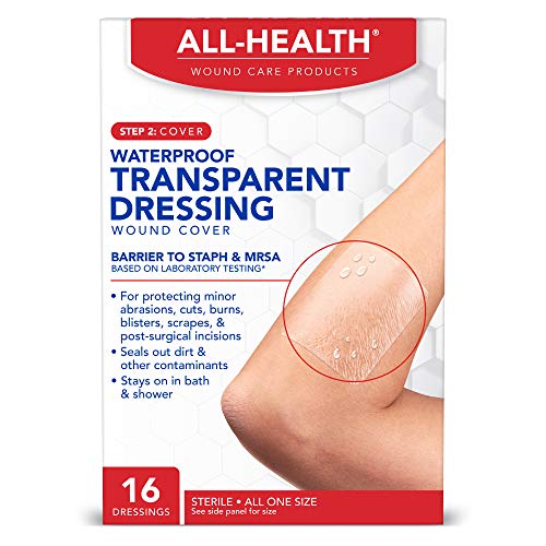 All Health Clear Waterproof Transparent Dressing Wound Cover, 2.36 in X 2.75 in, 16 Count