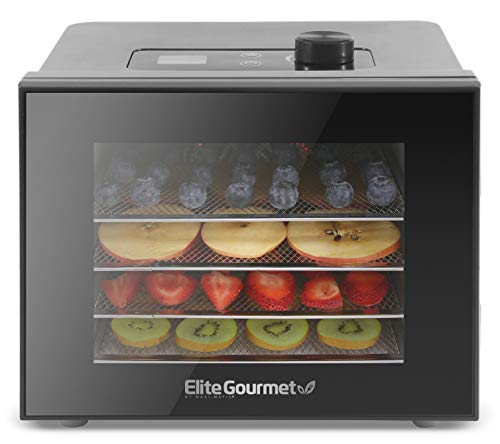 Elite Gourmet Food Dehydrator, Stainless Steel Trays Food Dehydrator, Adjustable Temperature Controls, Jerky Herbs Fruit Veggies Snacks