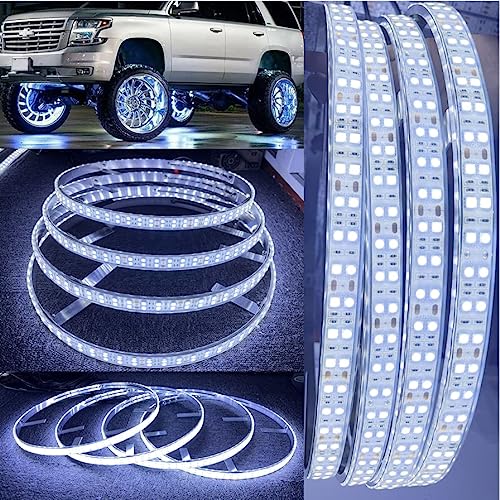 Hundalights 4PCS 15.5" Double Low Pure White Illuminated LED Wheel~Switch Control~ LED Wheel Rings Lights for Truck IP68 Waterproof All Car SUV Offroad