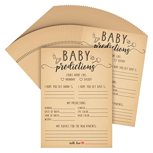 50-Sheets Baby Shower Prediction and Advice Cards for Parents to Be, Gender Neutral Advice Cards for Boy and Girl Baby Shower Games, Fill-In-The-Blank Design (5x7 in)