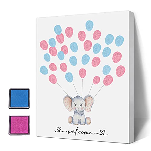 Gender Reveal Party Fingerprint Tree Sign, Elephant Theme Canvas Baby Shower, a Baby Shower Guest Book, Woodland Baby Shower Guest Book