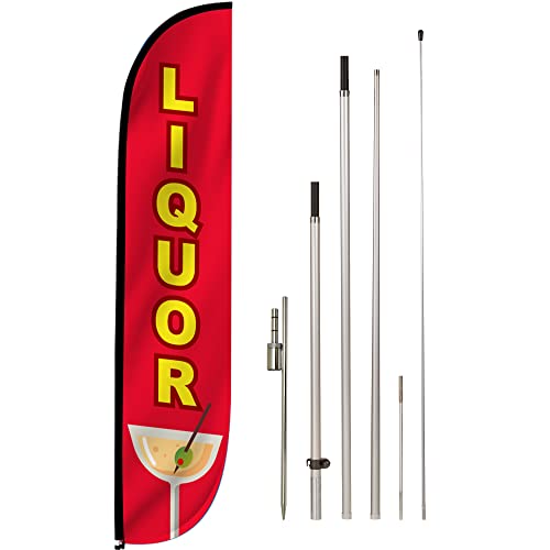 LookOurWay Feather Flag Set, 12 ft Advertising Flag with Fiberglass Poles and Ground Spike for Business Promotion, Bar & Restaurant Themed (Liquor)