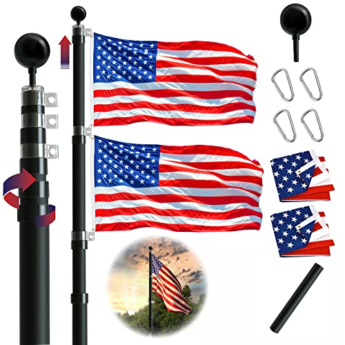 Hooomyai 20FT Telescopic Flag Pole Kit, Heavy Duty Aluminum Telescoping Flagpole Kit Fly 2 Flags, Outdoor In Ground Flagpole with 3x5 USA Flag & Black Ball Top for Residential or Commercial, Black