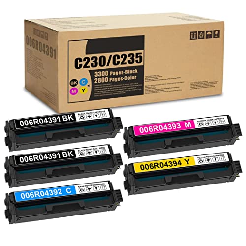 C230/C235 High Capacity Toner Set: DOPHEN Compatible 006R04391 006R04392 006R04393 006R04394 Toner Cartridge Replacement for Xerox C230 C235 Printer,5-Pack (2Black+1Cyan+1Magenta+1Yellow)