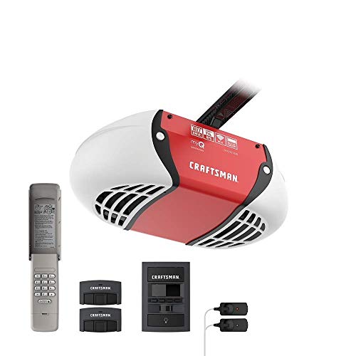 Craftsman 1 HPs Ultra Quiet Belt Drive Kit, Smartphone Controlled (myQ), Model CMXEOCG982, Red Garage Door Opener