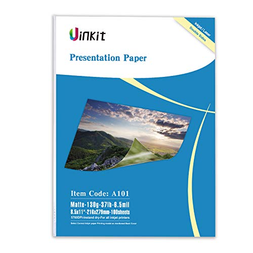 100 Sheets Thin Matte Presentation Paper Photo Double Sided 8.5x11 35lbs 130gsm Printable on Both Sides Brochure Photos Picture Poster Playbill Flyer 6.5 Mil Coated for laser and Inkjet Printer