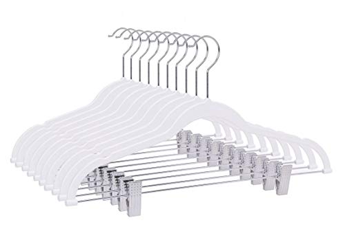 Quality Plastic Non Velvet Non-Flocked Thin Compact Coat Hangers with Metal Clips for Skirts Pants Blouses 360 Swivel Hook (White, 20)