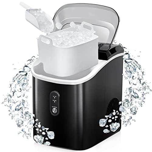 R.W.FLAME Nugget Ice Maker Countertop, Portable Pebble/Pellet Ice Maker Machine with Auto Self-Cleaning,33Lbs/24Hrs, Ice Scoop and Basket,Stainless Steel Finish Ice Machine for Home Office Bar Party