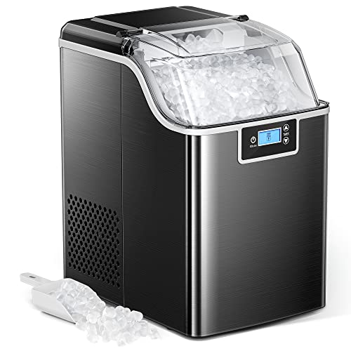 COWSAR Nugget Ice Maker Countertop, Portable Ice Maker Machine with Self-Cleaning Function, 44lbs in 24Hrs, Pebble ice Maker with 24H Timer, for Kitchen/Home/Office/Party
