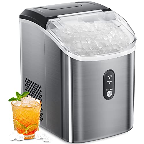 ZAFRO Nugget Ice Maker Countertop, Pebble Ice Maker Machine with Self-Cleaning, 35Lbs of Ice Per Day, Pellet Ice Maker with Ice Basket/Ice Scoop/Ice Bag for Home/Office/Bar/Party, Silver