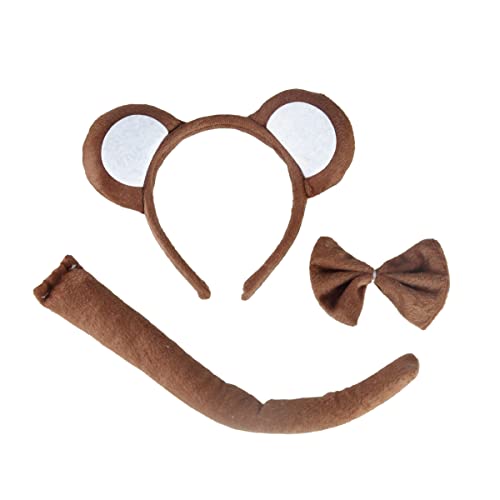 BinaryABC Halloween Monkey Cosplay Costume Set,Monkey Ears Headband Bowtie and Tail,Halloween Costume Assesories(Brown)