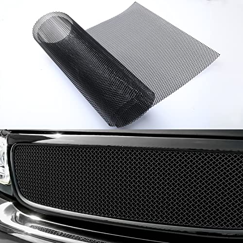Tongze Universal Black Metal Mesh: Aluminum Alloy Car Grill Mesh for Front Grille Insert Bumper, 3 x 6mm Rhombic Hole, 40"X13"