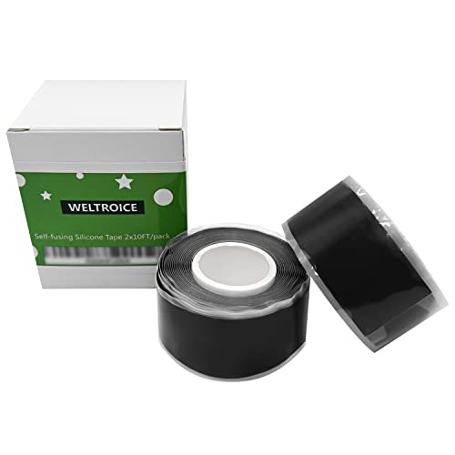 Weltroice Self-fusing Silicone Tape Black for Garden Hose Repair, 2 Rolls of 1 inch by 10 FT Each, Thick Heavy Duty Silcone