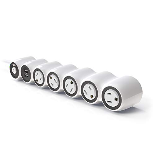 360 Electrical PowerCurve Power Strip, Extension Cord with Multiple Outlets and 2 3.4A USB Ports, 5 Rotating Outlets, Outlet Extender 6 ft, Surge Protector Power Strip with USB Ports, White