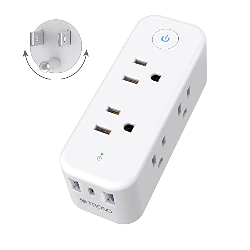 Outlet Extender Surge Protector USB - TROND Multi Plug Outlet Splitter with 360 Rotating Plug, 6 AC Outlets, 2 USB A Ports, 1 USB C, Wall Plug Extender, Power Switch, 1440J, 3-Side Power Strip, White