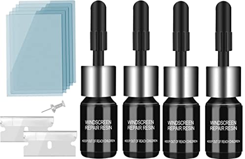 Windshield Crack Repair Kit 4 Pack, Automotive Nano Fluid Glass Repair, Vechicle Windscreen Repairt Kit for Chips & Cracks & Star-Shaped & Nicks, Half-Moon - Car Crack Repair Kit