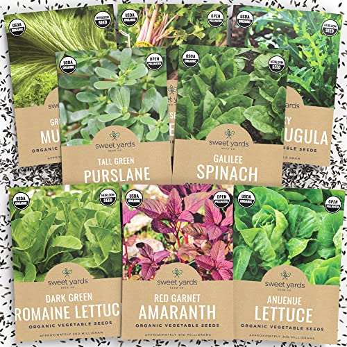 Hot Weather Lettuce and Greens Vegetable Seeds Organic Variety Pack - Non-GMO USDA Certified Organic Open Pollinated Heirloom USA Seed Packets