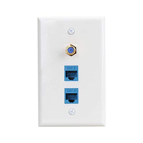 2 Ethernet and 1 Coax Wall Plate,2 Port Cat6 Keystone Female to Female, 1 Port F Type Connector Coax Keystone Female to Female Wall Plate 
