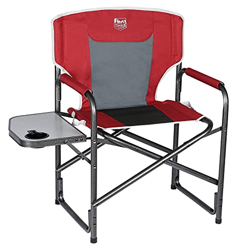 TIMBER RIDGE Lightweight Oversized Camping Chair, Portable Aluminum Directors Chair with Side Table for Outdoor Camping, Lawn, Picnic and Fishing, Supports 400lbs (Red) Ideal