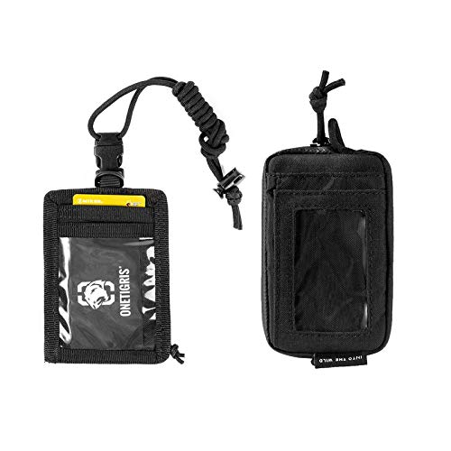 OneTigris Front Pocket Mini Wallet & UNIQ ID Badge Holder Breakaway Lanyard with Zippered Pocket