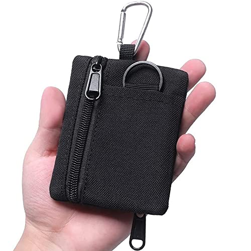 Tactical Keychain Pouch - Military Mini Size Belt Gear EDC Pocket Organizer as Coin Purse ID Card Holder Car Fob Key Waist Case Wallet Headset Pack (Black)