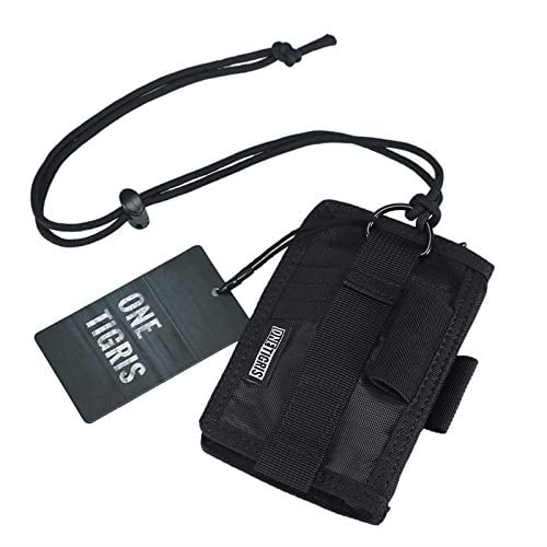 OneTigris ID Card Holder, Credit Card Organizer Neck Lanyard Key Ring Wallet Tactical Badge Holder (Black)