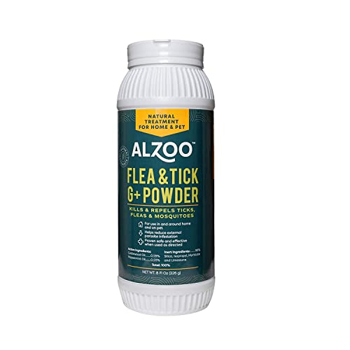 ALZOO Flea and Tick G + Powder, Helps Eliminate & Repels Ticks, Fleas & Mosquitos, for in and Around Home Use, 100% Plant-Based Active Ingredients, 8 Oz.