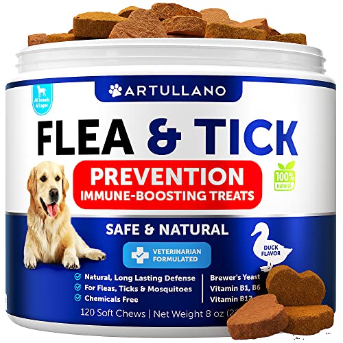 Flea and Tick Prevention for Dogs Chewables - Made in USA - Natural Flea and Tick Supplement for Dogs - Oral Flea Pills for Dogs - Pest Defense - All Breeds and Ages