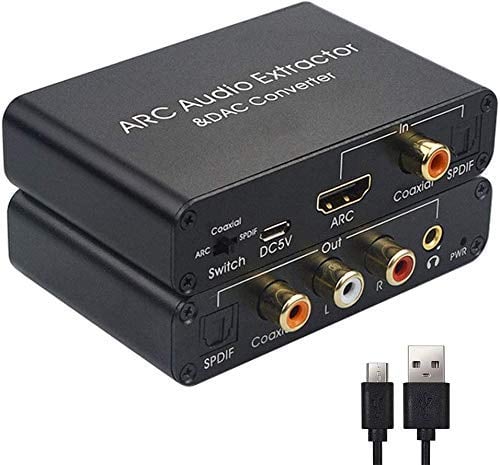 192KHz DAC Converter Multifunction Audio Converter, HDMI ARC Audio Extractor Adapter, Toslink(Optical) or Coaxial or HDMI ARC Input to Coaxial + Toslink(Optical) + Stereo L/R + 3.5mm Jack Output